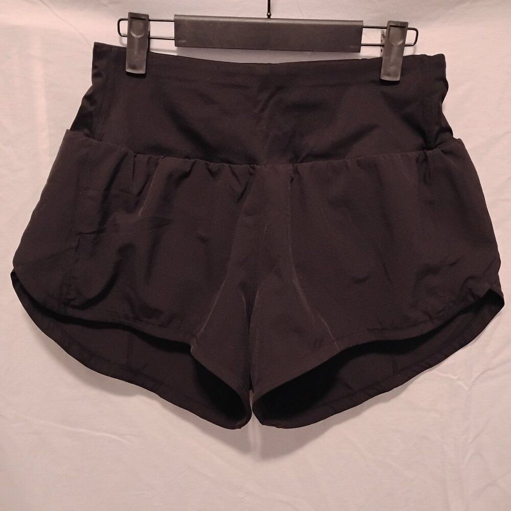Women's High Waisted Running Shorts Mesh Liner Zipper Pocket Size Medium Black